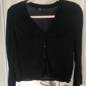 Black buttonup long sleeve top with cut off sleeve